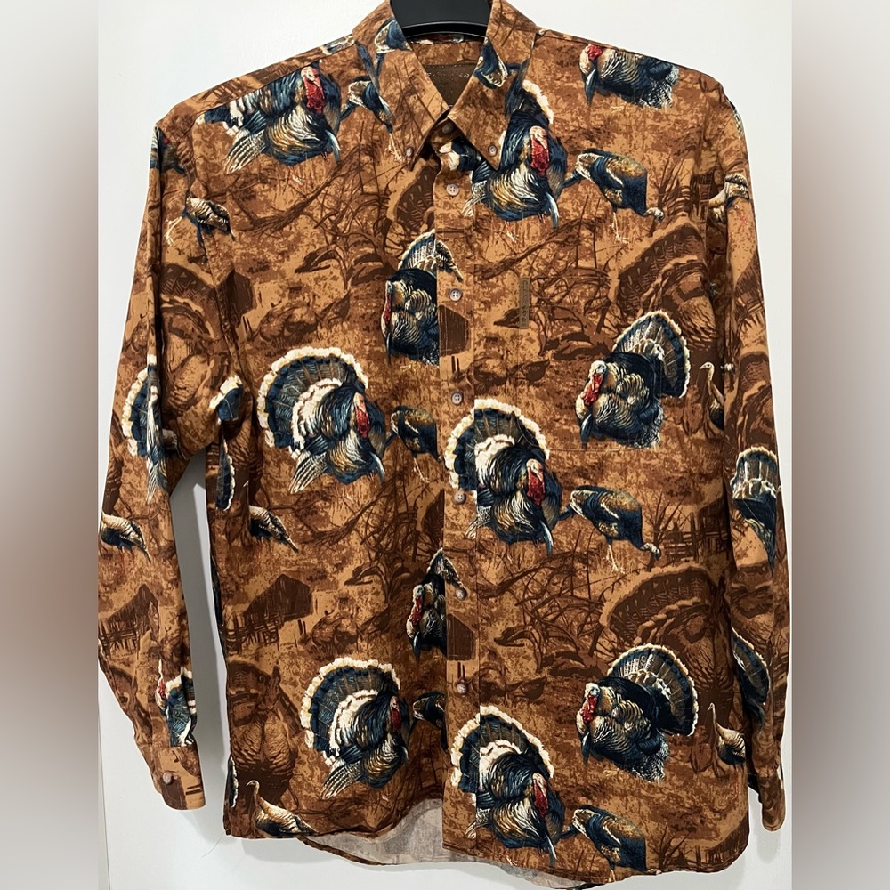 NWOT Clearwater Outfitters Brown Turkey Print Long Sleeve Button-Up Shirt  - L